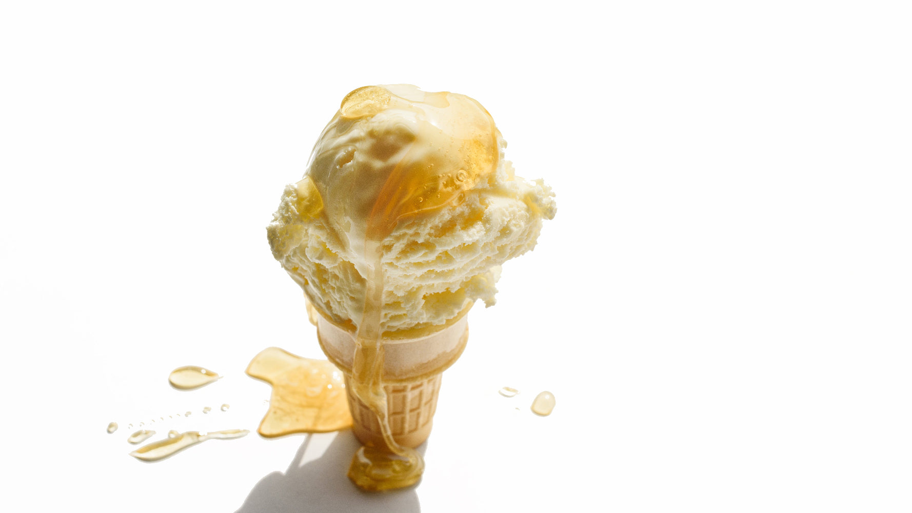 Ice cream cone with a scoop of vanilla ice cream on a white background