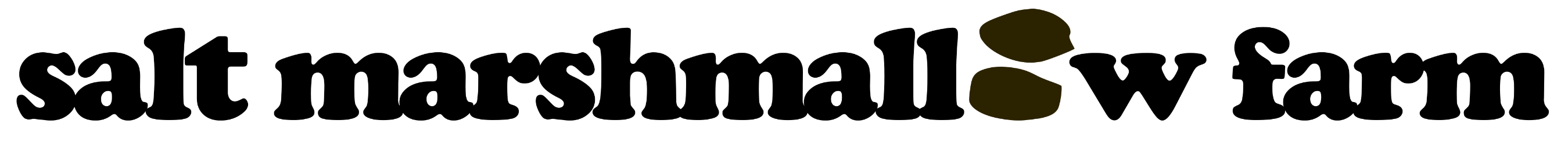 Text 'salt marshmallow farm' in a stylized font on a black background